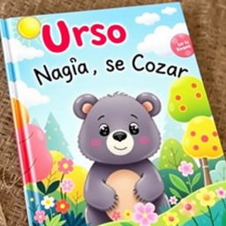 A colorful and whimsical book cover for a children's story titled 'O Urso que Não Sabia se Coçar'