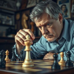 A poignant scene depicting a solitary moment after a chess game, focused on a chess table where one player has just achieved checkmate