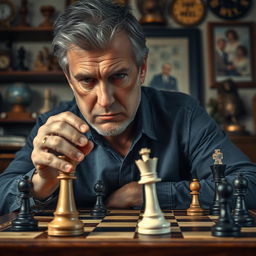 A poignant scene depicting a solitary moment after a chess game, focused on a chess table where one player has just achieved checkmate