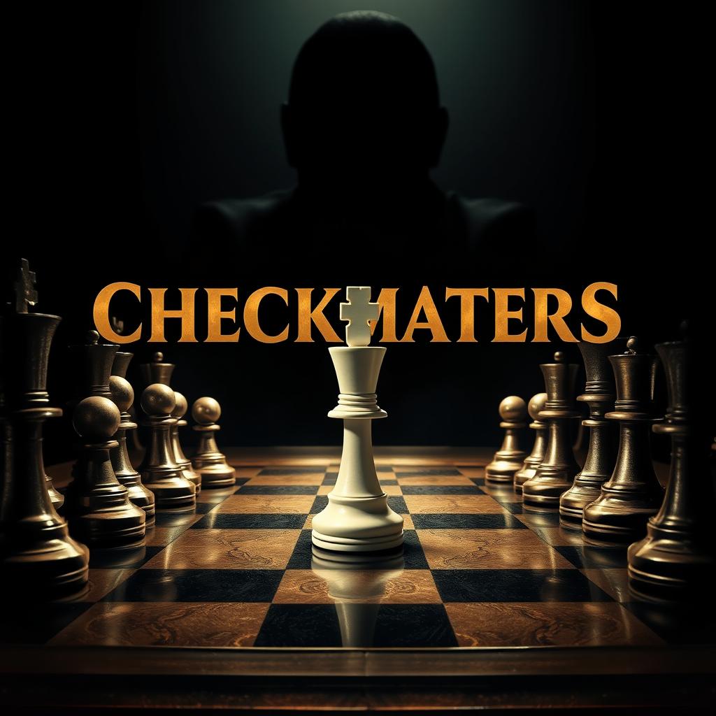 A captivating movie poster design depicting a dramatic chess scene titled 'CHECKMATERS'