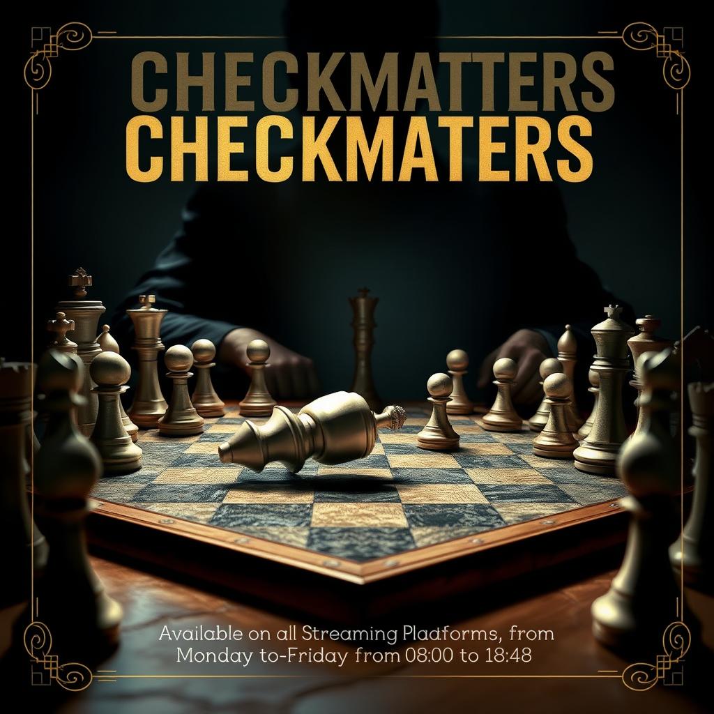 A striking movie poster design featuring a chess-themed composition titled 'CHECKMATERS'