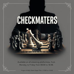 A striking movie poster design featuring a chess-themed composition titled 'CHECKMATERS'