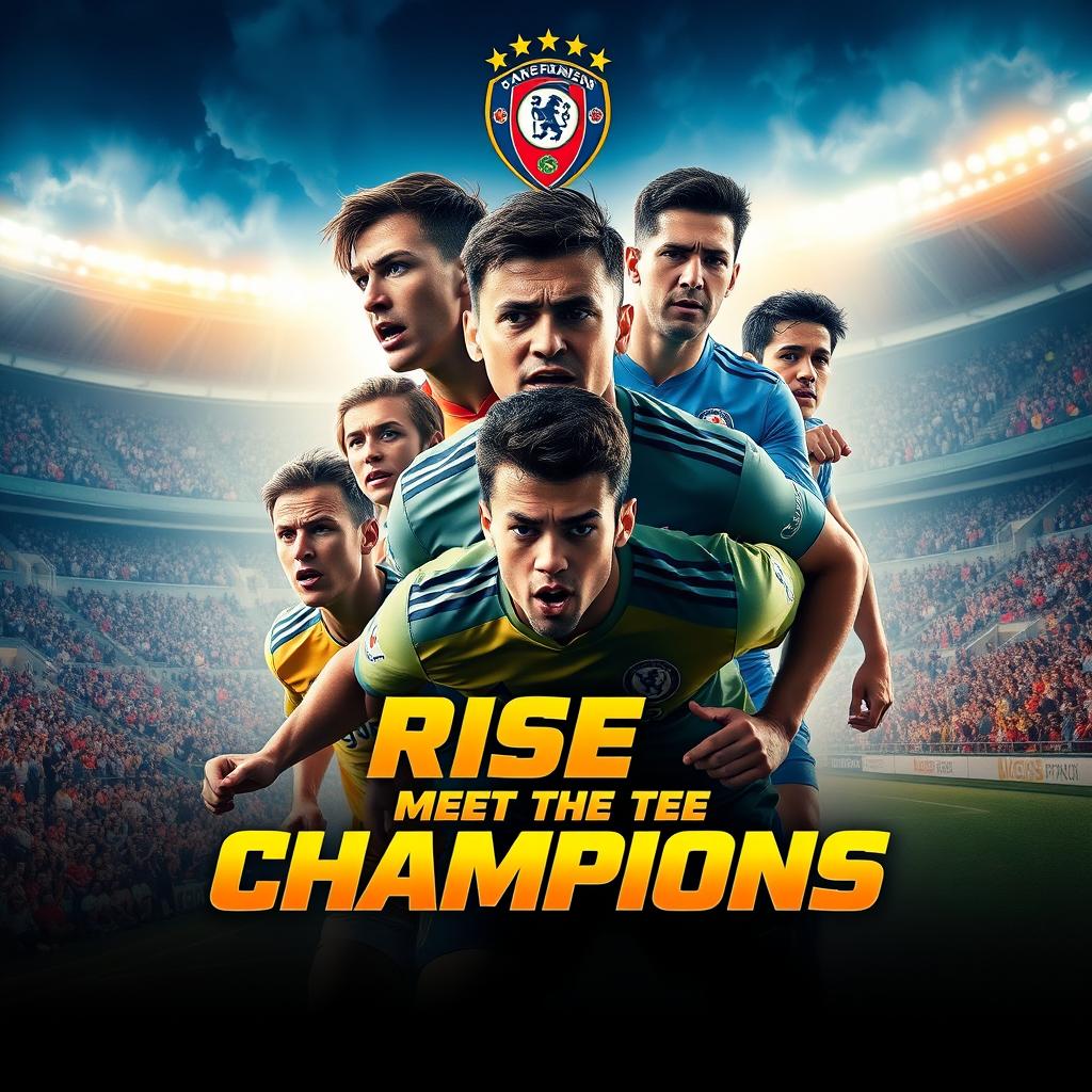 A captivating movie poster featuring a dynamic soccer team in action