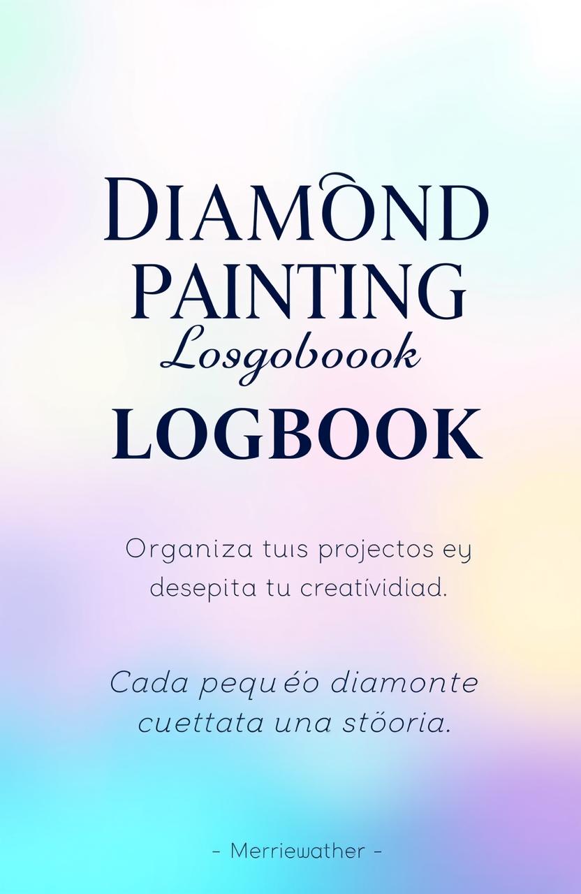 A vibrant cover design for a "Diamond Painting Logbook" featuring a gradient background with soft tones of aqua, green, pink, and violet