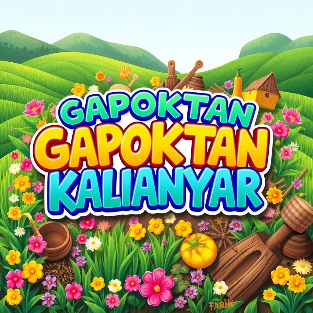 A vibrant and colorful visual representation of the words "GAPOKTAN KALIANYAR" amidst a lively background that symbolizes agricultural abundance