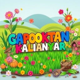 A vibrant and colorful visual representation of the words "GAPOKTAN KALIANYAR" amidst a lively background that symbolizes agricultural abundance