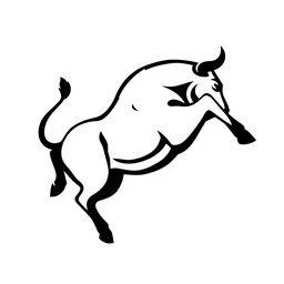 A sleek, modern black silhouette logo depicting a bull in mid-jump, viewed from above