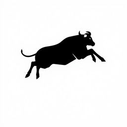 A sleek, modern black silhouette logo depicting a bull in mid-jump, viewed from above