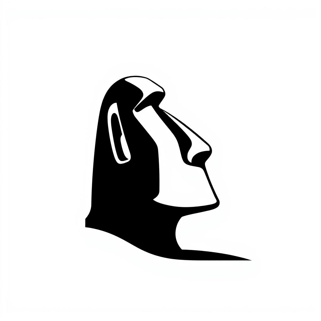 A stylized silhouette logo of an Easter Island statue face turned to the right, featuring the distinct features such as its elongated head and prominent nose