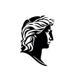 A stylized silhouette logo of a Greek statue face turned to the right, capturing the classical features such as a prominent nose, defined cheekbones, and flowing hair