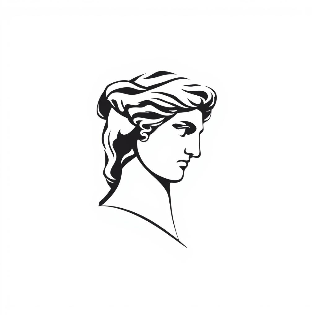 A stylized silhouette logo of a Greek statue face turned to the right, capturing the classical features such as a prominent nose, defined cheekbones, and flowing hair