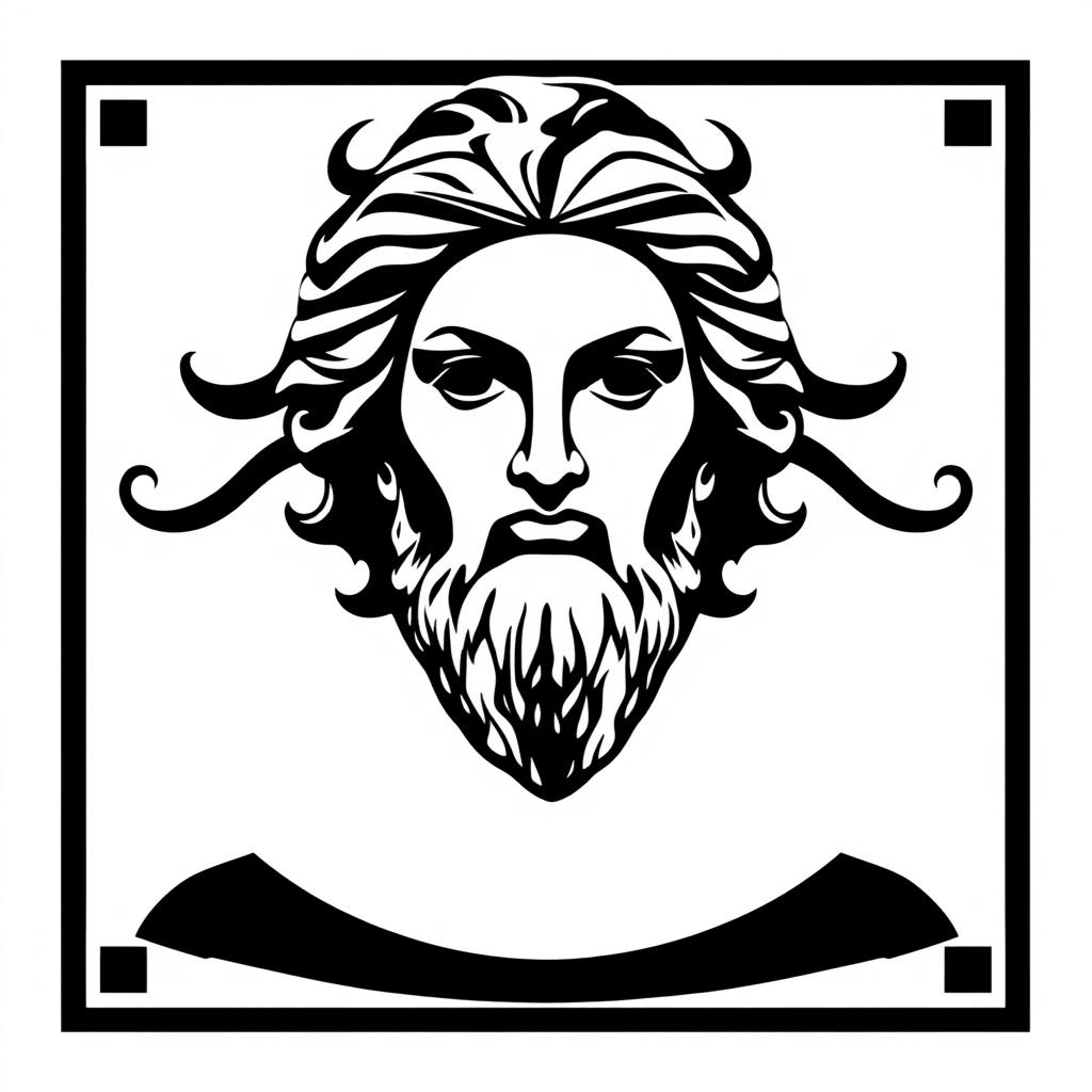 A stylized silhouette logo of a Greek statue face facing forward, featuring classical characteristics such as a strong jawline, noble expression, and flowing hair