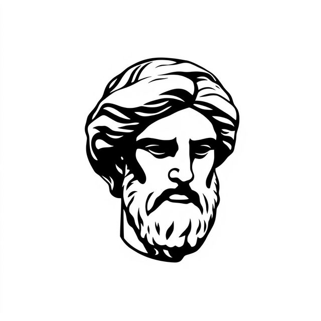 A stylized silhouette logo of a Greek statue face facing forward, featuring classical characteristics such as a strong jawline, noble expression, and flowing hair