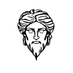 A stylized silhouette logo of a Greek statue face facing forward, featuring classical characteristics such as a strong jawline, noble expression, and flowing hair