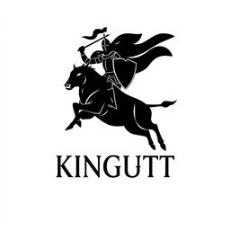 A silhouette logo design featuring a knight elegantly holding a long flag with a spear in one hand and a shield in the other