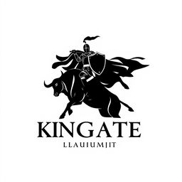 A silhouette logo design featuring a knight elegantly holding a long flag with a spear in one hand and a shield in the other