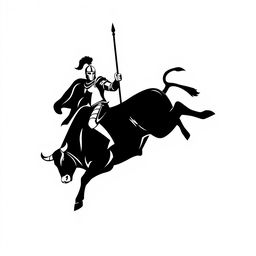 A silhouette logo featuring a knight riding a jumping bull, both facing towards the viewer