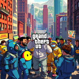 A vibrant and engaging scene showcasing characters from GTA 5 in an 'Among Us' video game setting