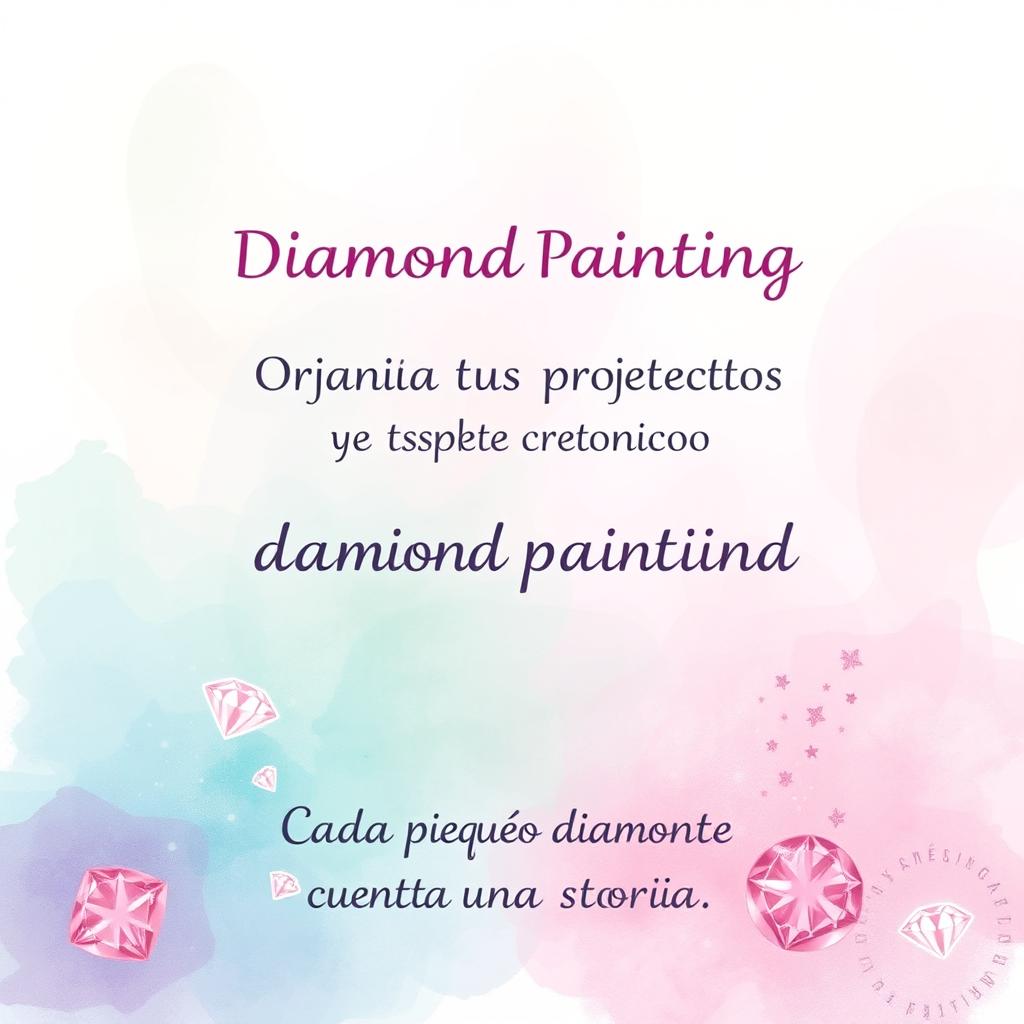 A beautifully designed cover for a "Cuaderno de Registro de Diamond Painting" featuring a soft gradient background with watercolor effects in gentle tones of aqua, green, pink, and violet