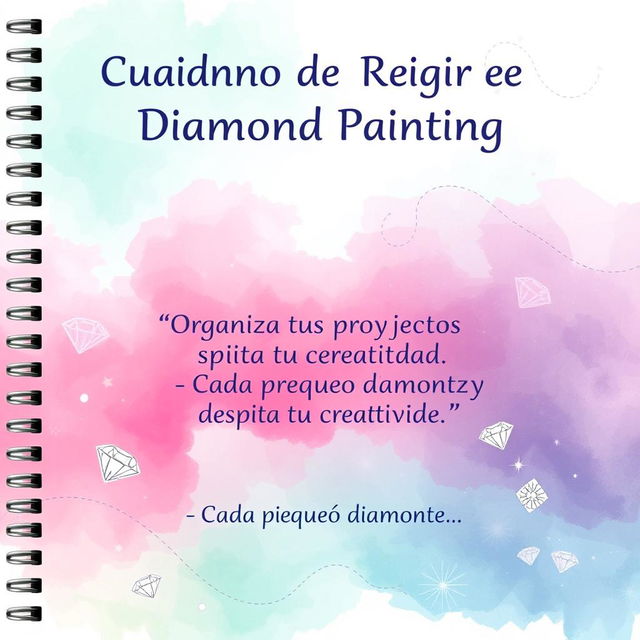 A beautifully designed cover for a "Cuaderno de Registro de Diamond Painting" featuring a soft gradient background with watercolor effects in gentle tones of aqua, green, pink, and violet