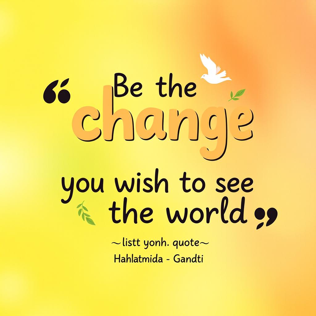 A vibrant 16:9 card design that showcases a famous quote by Mahatma Gandhi: "Be the change you wish to see in the world