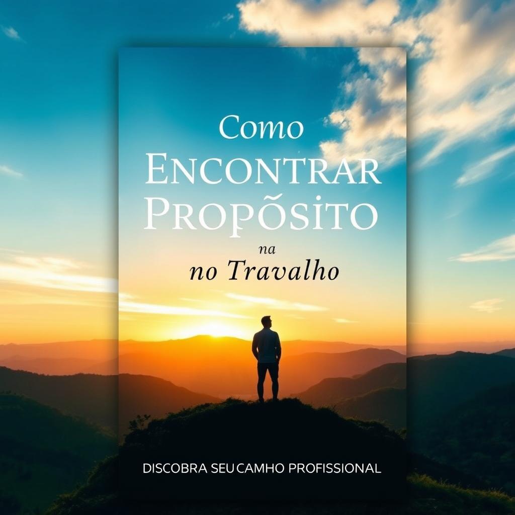 A captivating eBook cover design for "Como Encontrar Propósito no Trabalho" featuring an inspiring theme of personal growth and professional fulfillment