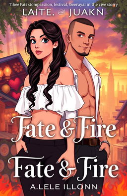 Book cover illustration for 'Fate & Fire', showcasing two protagonists, Liam and Jocelyn