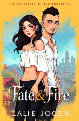 Book cover illustration for 'Fate & Fire', showcasing two protagonists, Liam and Jocelyn