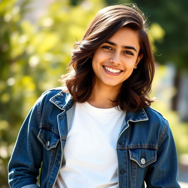 A stylish and captivating profile picture featuring a confident and charismatic young adult with shoulder-length wavy dark hair and a warm smile