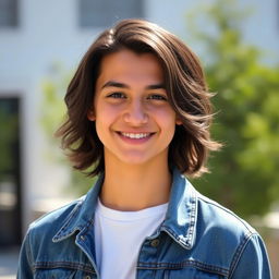 A stylish and captivating profile picture featuring a confident and charismatic young adult with shoulder-length wavy dark hair and a warm smile