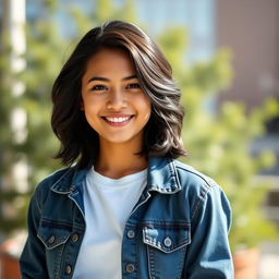 A stylish and captivating profile picture featuring a confident and charismatic young adult with shoulder-length wavy dark hair and a warm smile