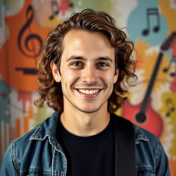 A captivating musical headshot of a confident musician with a warm smile