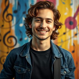 A captivating musical headshot of a confident musician with a warm smile