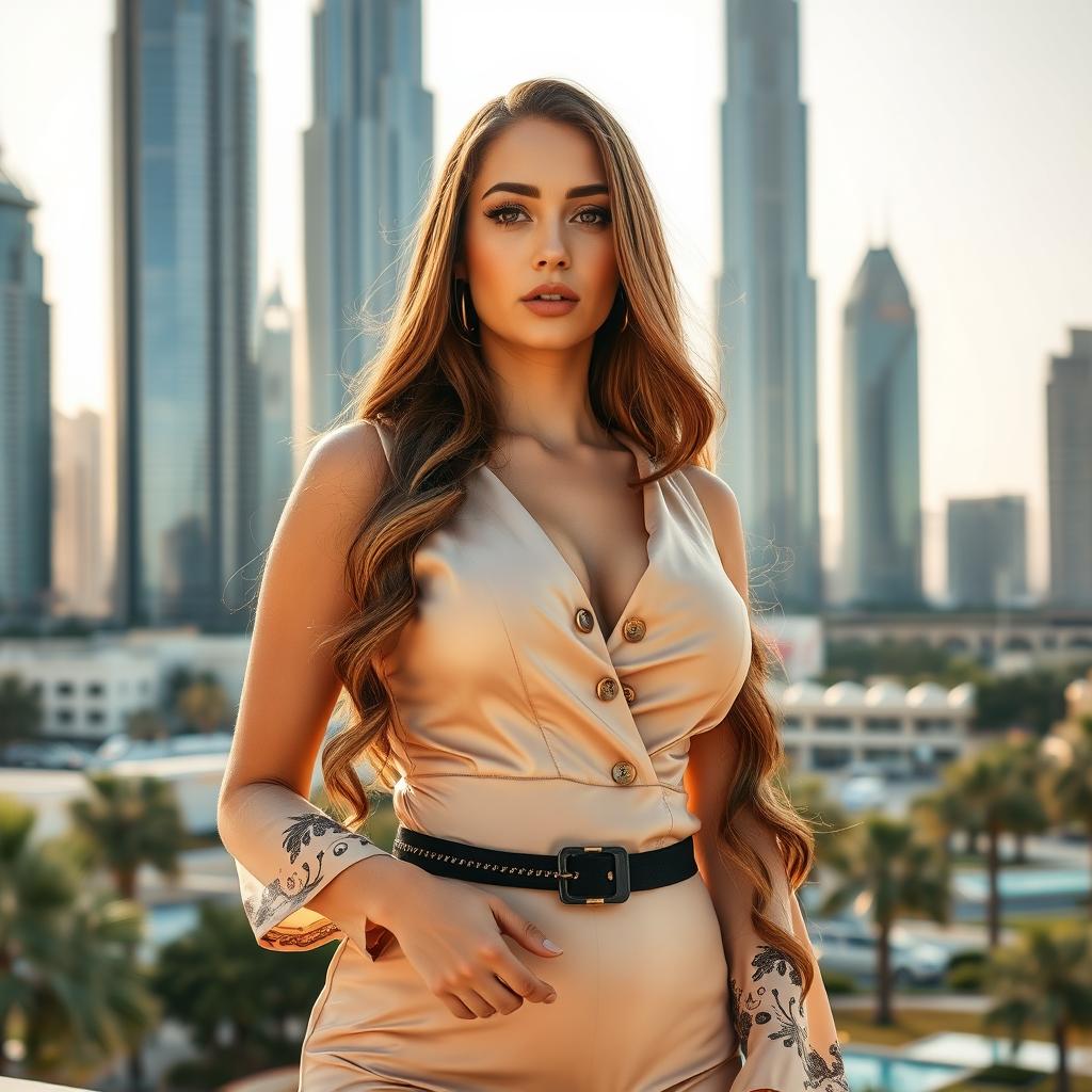 A 25-year-old beautiful woman from Dubai, featuring her striking features with a sensual face and graceful curves