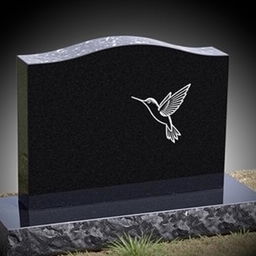 A simple headstone design crafted from plain rectangular black granite, featuring a delicately engraved single hummingbird, in a serene and respectful manner, highlighting the beauty of nature in remembrance