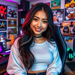 A captivating portrait of Pokimane, a popular gaming streamer and internet personality