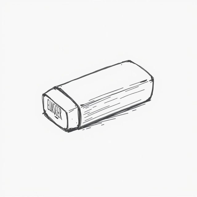 A hand-drawn illustration in black and white of an eraser