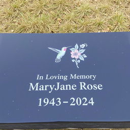 A simple, plain, wide rectangular black granite headstone with a flat top