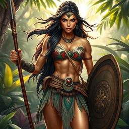 A stunning Amazonian warrior woman, bold and powerful, exuding strength and confidence