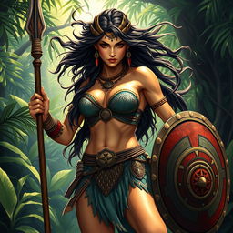 A stunning Amazonian warrior woman, bold and powerful, exuding strength and confidence