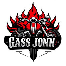 A bold and dynamic biker logo featuring a stylized motorcycle, flames, and a rugged design