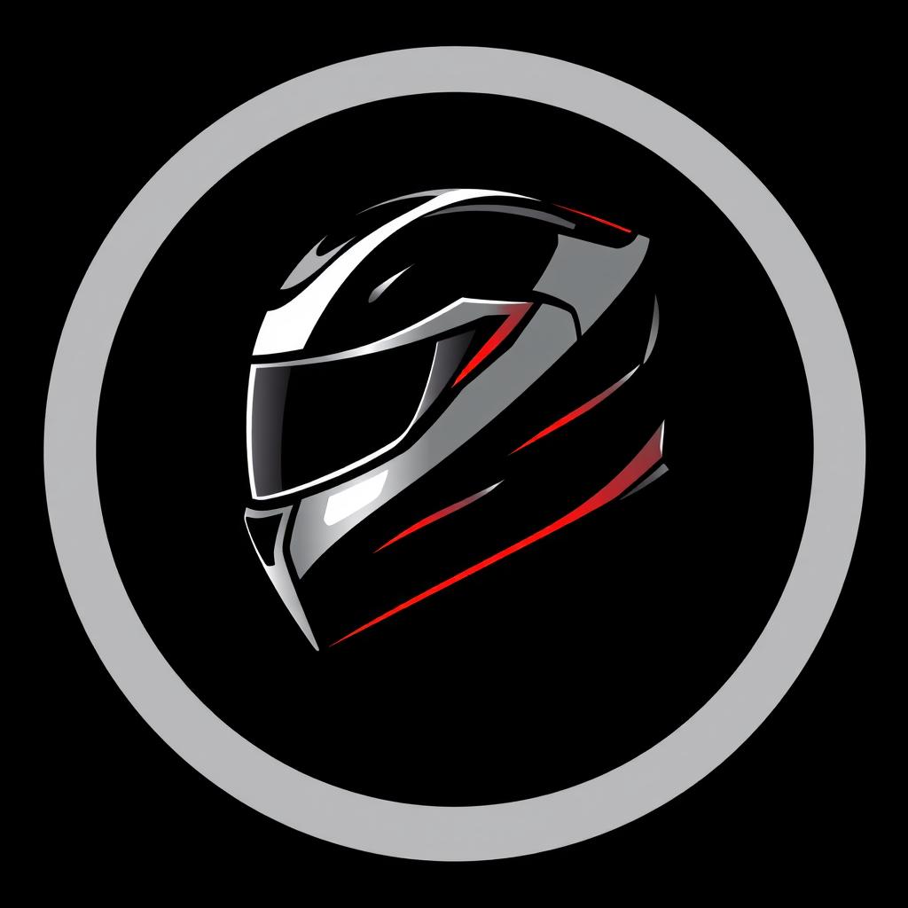 A sleek and modern helmet logo design, featuring a stylized helmet with bold lines and a dynamic shape