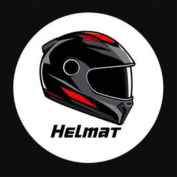 A sleek and modern helmet logo design, featuring a stylized helmet with bold lines and a dynamic shape