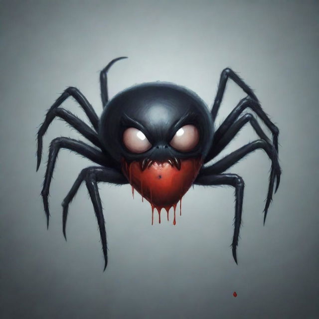 A heartbroken spider, dripping with venom. Its expressions communicate love failure, sadness, and a sense of loss. Its venomous aspect is emphasized but in a non-threatening way.