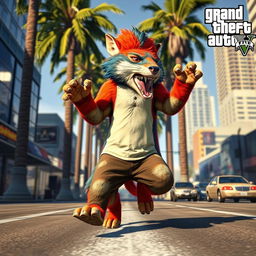 A whimsical scene featuring a player character transformed into a wild animal within the world of Grand Theft Auto V