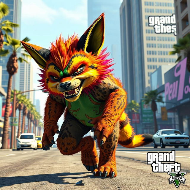 A whimsical scene featuring a player character transformed into a wild animal within the world of Grand Theft Auto V