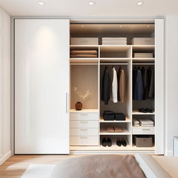 A spacious built-in wardrobe designed for a modern bedroom, measuring 2