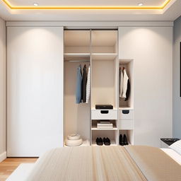 A spacious built-in wardrobe designed for a modern bedroom, measuring 2