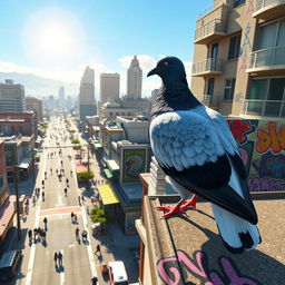 A fun and imaginative scene featuring a player character transformed into a pigeon within the vibrant world of Grand Theft Auto V