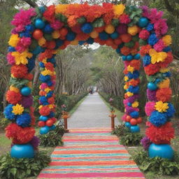 A vibrant and festive archway design inspired by the diverse festivals of the Philippines. Incorporate traditional symbols, costumes, and vibrant colors that reflect the cultural richness and liveliness.